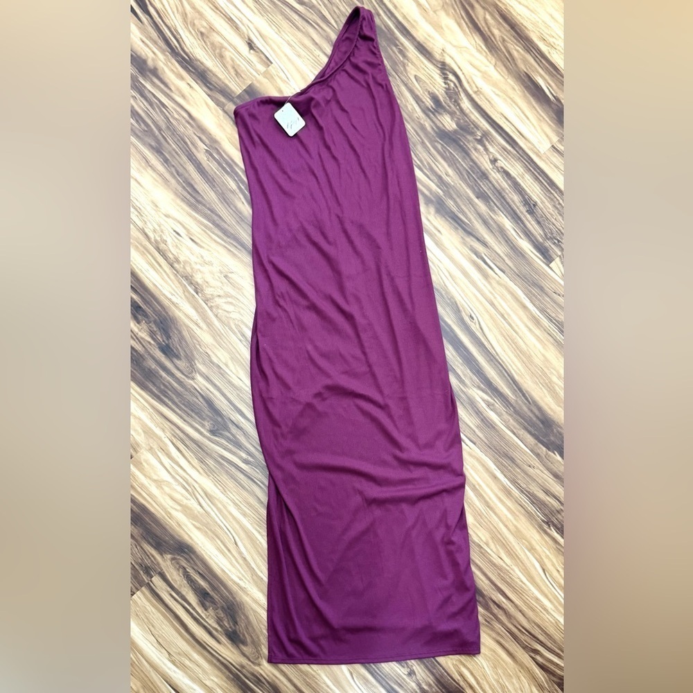 New Free People Saturday Night Cotton Ribbed One-Shoulder Dress - Picture 3 of 5